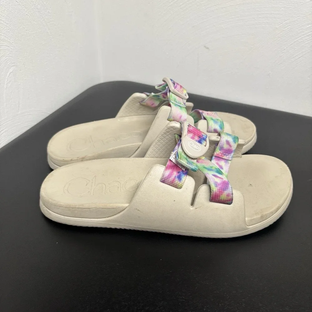 Chaco Chillos Kids Girls White with Tie Dye Sandals Slides Size‎ 5 Junior's